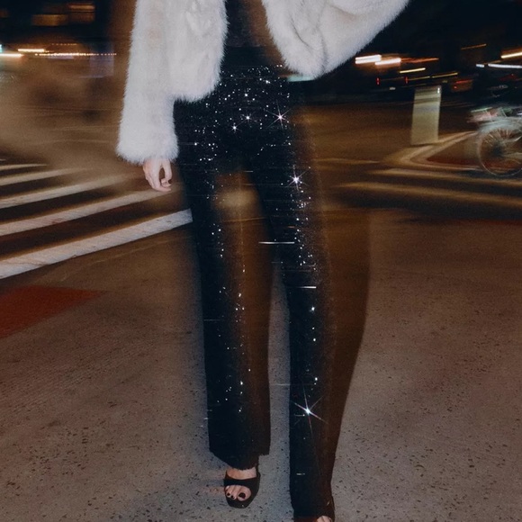 Zara Sequin Flare Pants / Leggings - Black - Picture 8 of 12